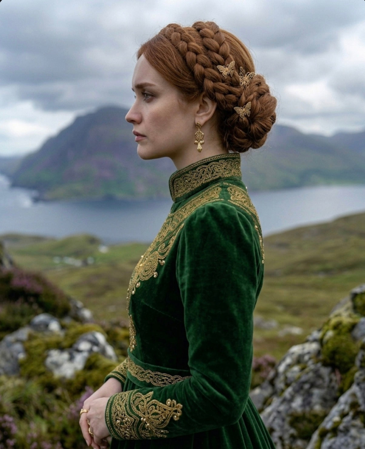 Velvet Evening Wear with Celtic Embellishments