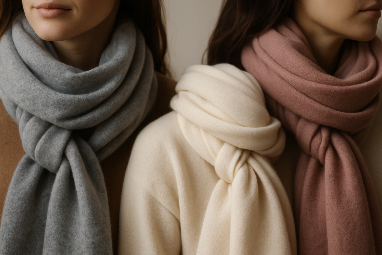 women wearing a cashmere scarg close up no face shown